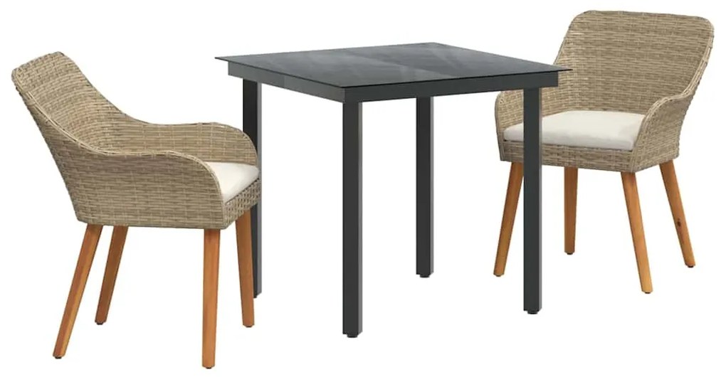 vidaXL Σέτ φαγητού για κήπο με μαξιλάρι 3 pcs Μπεζ συνθετικό ρατάν