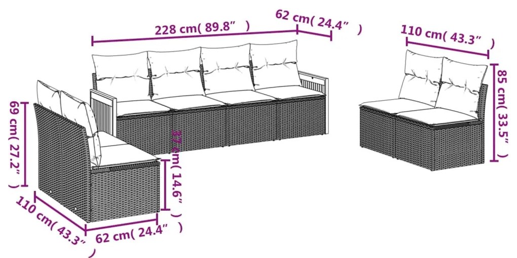 vidaXL Σαλόνι Κήπου 8 Τεμαχίων Μαύρο από Συνθετικό Ρατάν με Μαξιλάρια