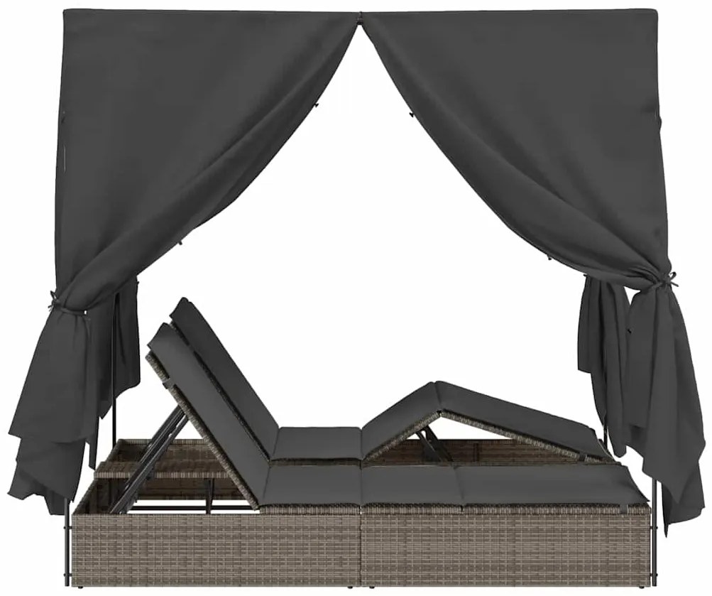vidaXL Διπλή ξαπλώστρα με οροφή Γκρι 205 x 129 x 200 εκ PE ρατάν