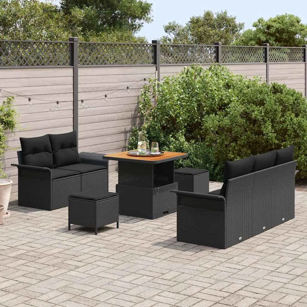 vidaXL Σετ Καναπέ Κήπου Ρυθμιζόμενο ύψος 8 pcs Μαύρο συνθετικό ρατάν
