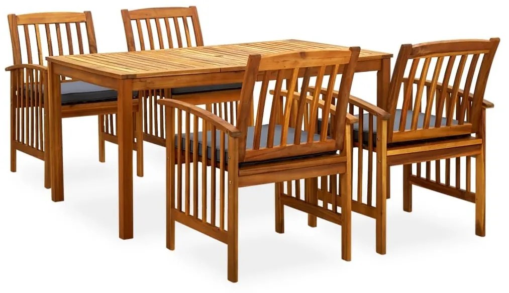 3058088  5 PIECE GARDEN DINING SET WITH CUSHIONS SOLID ACACIA WOOD (45962+2X312130) 3058088