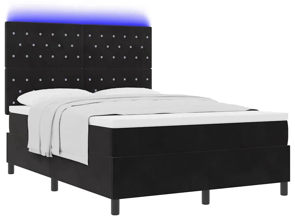 vidaXL Κρεβάτι με ελατήρια με στρώμα Μαύρο 140 x 190 cm Βελούδο