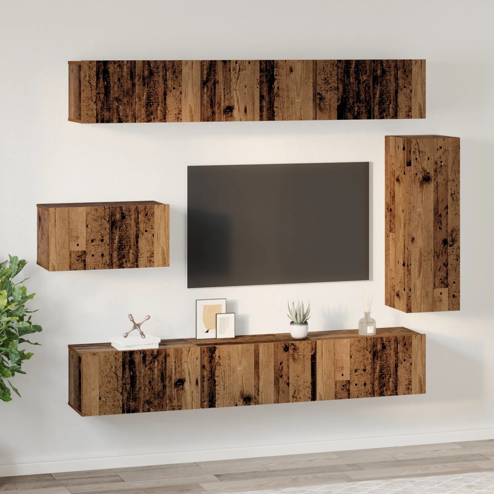 vidaXL Σετ Καθισμάτων Τηλεόρασης 8 pcs Παλιό ξύλο 30.5 x 30 x 90 cm
