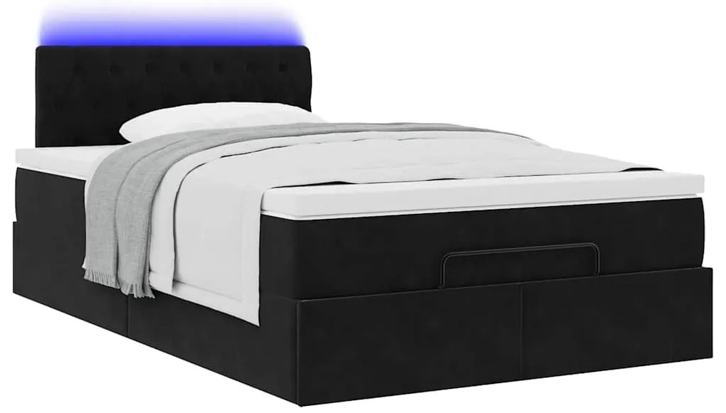 vidaXL Οθωμανικό κρεβάτι με στρώμα &amp; LEDs Μαύρο 120x200cm Velvet