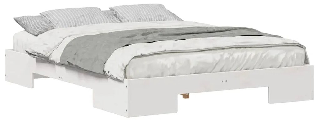 vidaXL Κρεβάτι δαπέδου Λευκό 160 x 200 cm Μασίφ ξύλο πεύκου