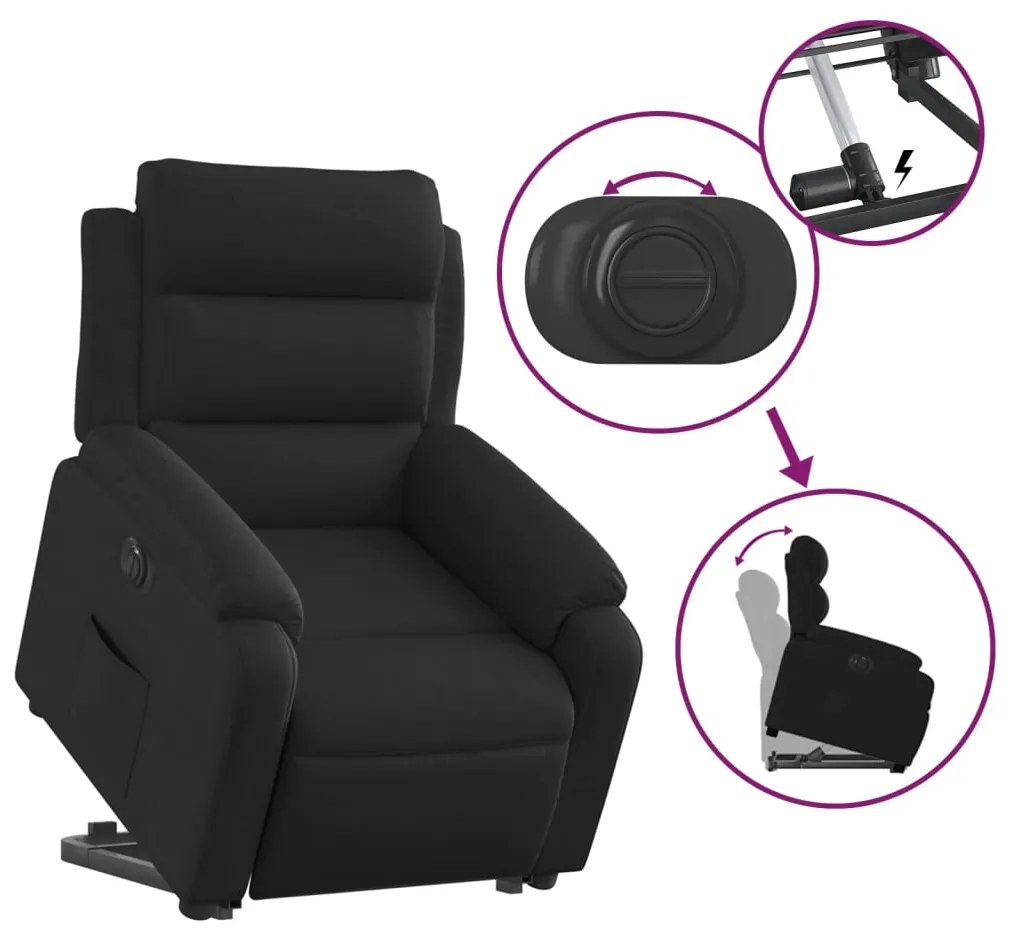 vidaXL Πολυθρόνα Ηλεκτρική Ανακλινόμενη με Ανύψωση Μαύρη Υφασμάτινη