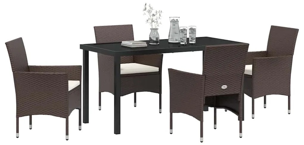 vidaXL Σέτ φαγητού για κήπο με μαξιλάρι 5 pcs Καφέ Πολυ ράταν