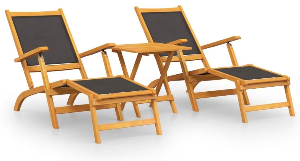 vidaXL Ξαπλώστρες Εξ. Χώρου με Τραπέζι Μασίφ Ξύλο Ακακίας &amp; Textilene