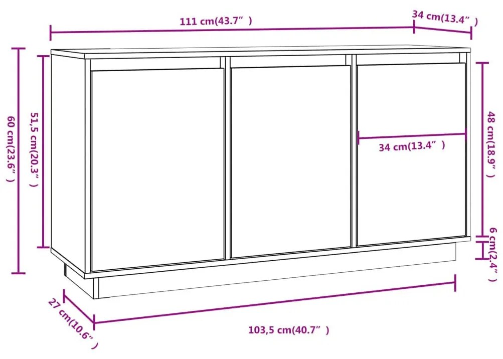 Ντουλάπι 111x34x60 εκ. από Μασίφ Ξύλο Πεύκου - Καφέ