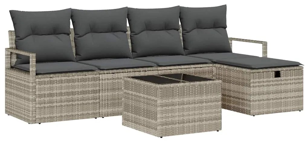 vidaXL Σετ Καναπέ με μαξιλάρι 6 pcs Ανοιχτό γκρι συνθετικό ρατάν