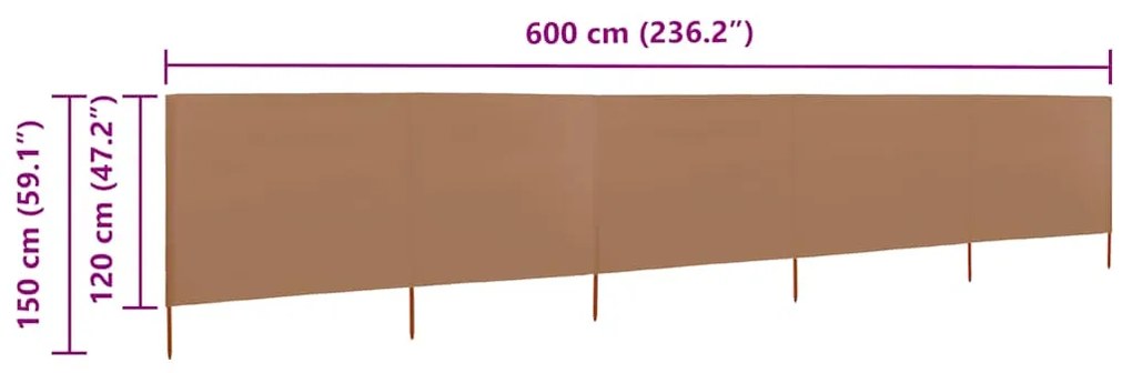 vidaXL Προστατευτικό Αέρα με 5 Πάνελ Taupe 600 x 120 εκ. Υφασμάτινο