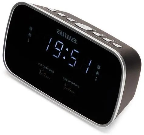 AIWA DUAL ALARM CLOCK RADIO WITH 2 CHARGING USB PORTS BLACK