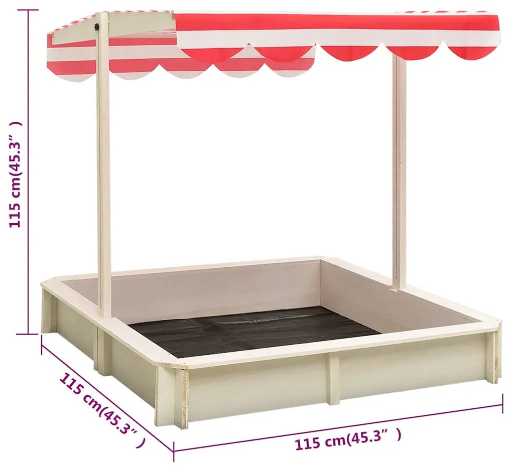 vidaXL Αμμοδόχος με Ρυθμιζόμενη Οροφή Λευκό/Κόκκινο Ξύλο Ελάτης UV50