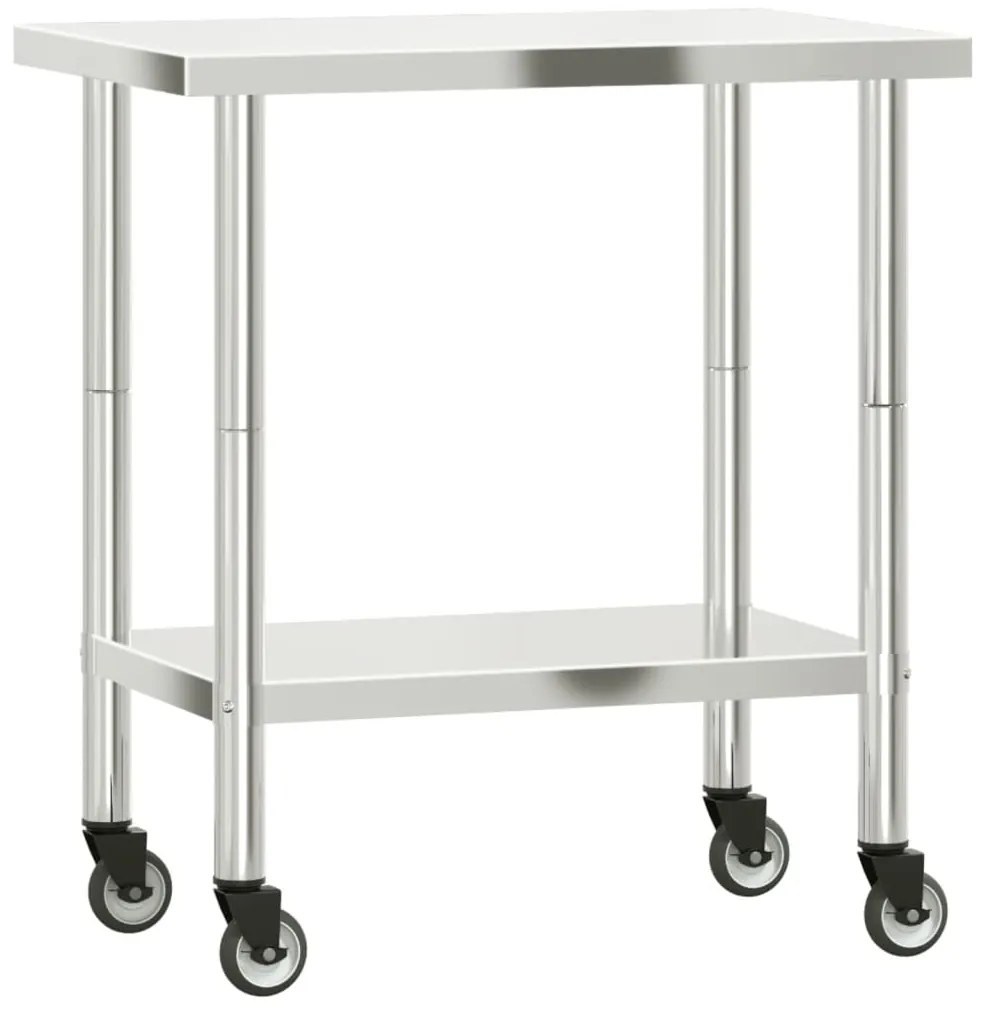 vidaXL Πάγκος Εργασίας Κουζίνας με Ροδάκια 82,5x55x85 εκ. Ανοξ. Ατσάλι