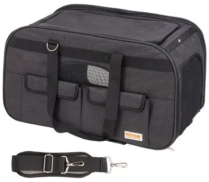 VEVOR Cat Carrier with Wheels, Rolling Pet Carrier with Telescopic Handle and Shoulder Strap, Dog Carrier with Wheels for Pets under 35 lbs, with 1 Folding Bowl, Black