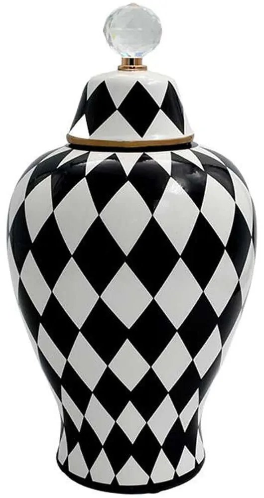 Βάζο Με Καπάκι Ρόμβοι 374-224-266 20x37cm Black-White Κεραμικό