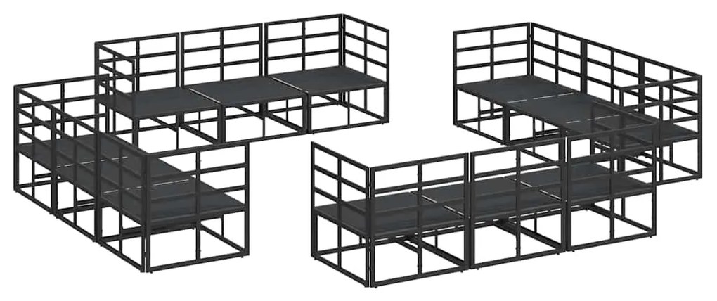vidaXL Σετ Καναπέ Κήπου με μαξιλάρι 12 pcs Μαύρο Αλουμίνιο