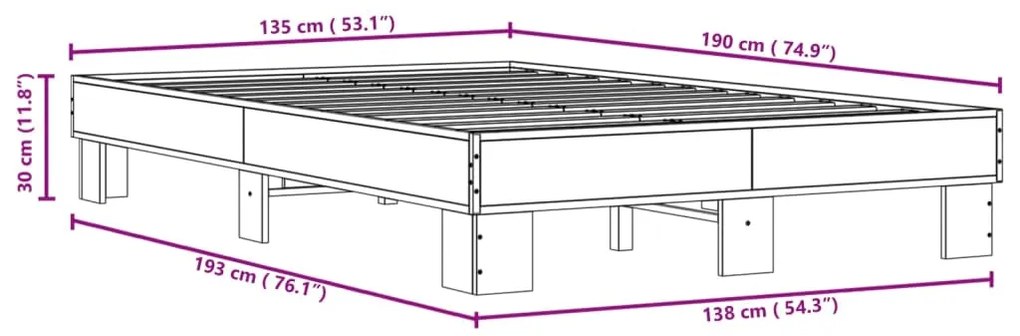 Πλαίσιο Κρεβατιού Sonoma Δρυς 135x190 εκ. Επεξ. Ξύλο &amp; Μέταλλο - Καφέ