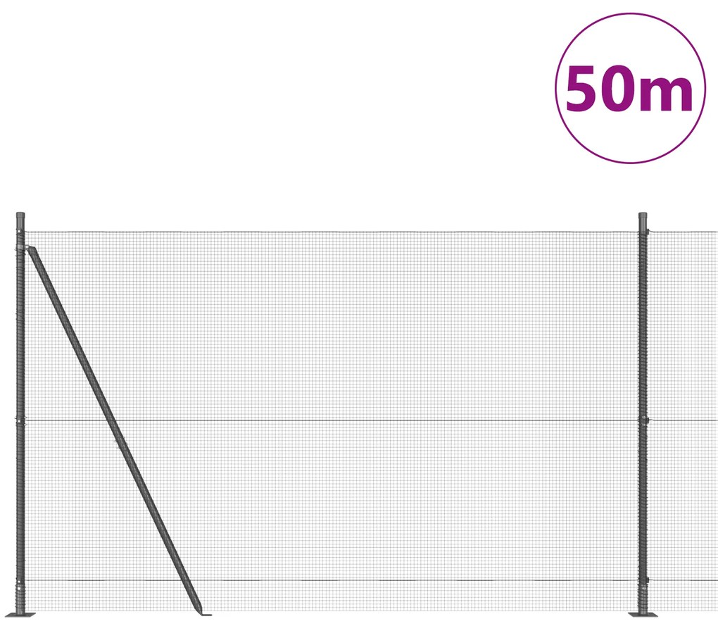 vidaXL Συρμάτινος Φράχτης με 13 Φλάντζες Γκρι 1.5x50 m Χάλυβας