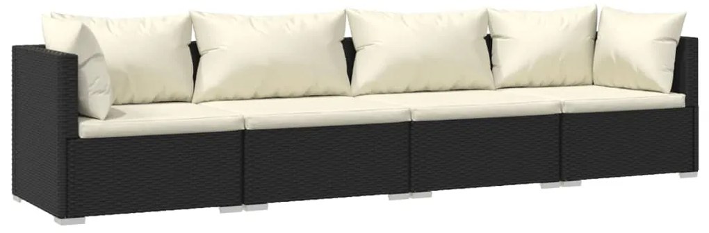 vidaXL Σαλόνι Κήπου 4 Τεμαχίων Μαύρο από Συνθετικό Ρατάν με Μαξιλάρια