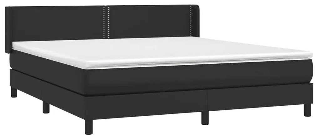 Κρεβάτι Boxspring με Στρώμα Μαύρο 180x200εκ.από Συνθετικό Δέρμα - Μαύρο