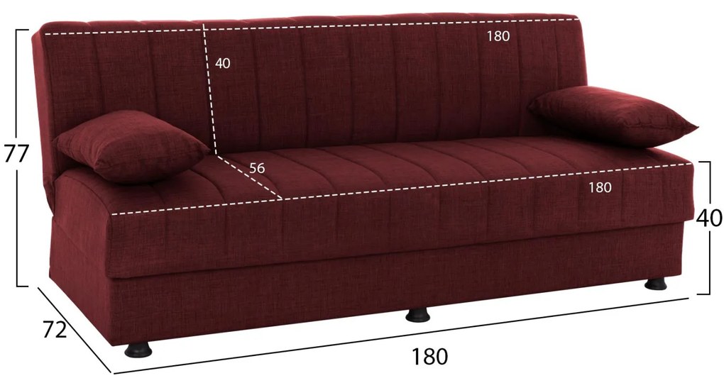 Καναπές - Κρεβάτι Andri 3θέσιος Κόκκινο 180x72x77 εκ. 180x72x77 εκ.