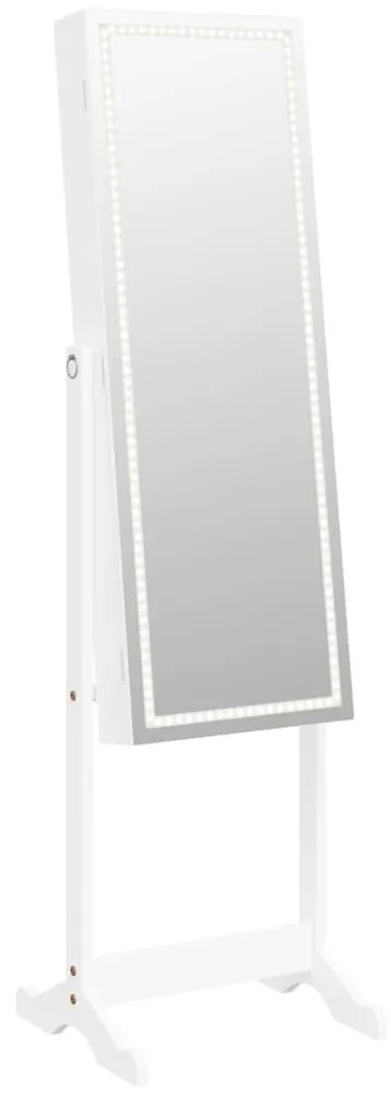 Έπιπλο Κοσμημάτων με Καθρέφτη &amp; LED Φώτα Επιδαπέδιο Λευκό - Λευκό