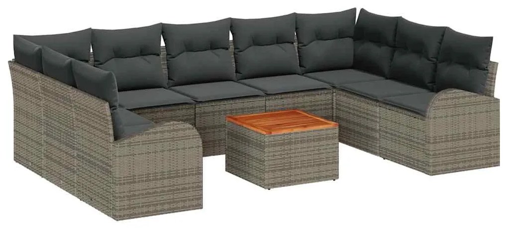 vidaXL Σετ Καναπέ Κήπου με μαξιλάρι 10 pcs Γκρι Πολυ ράταν