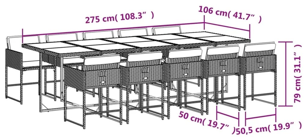 vidaXL Σετ Τραπεζαρίας Κήπου 11 τεμ. Καφέ Συνθετικό Ρατάν με Μαξιλάρια