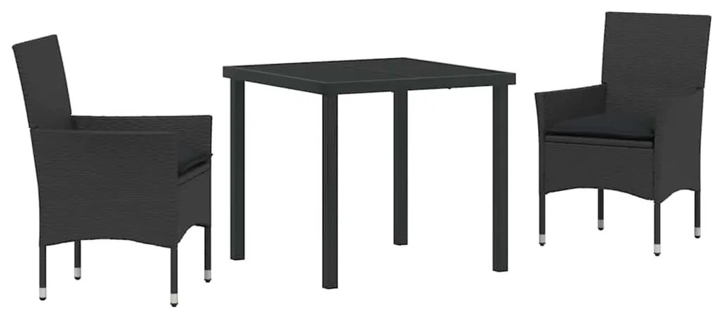vidaXL Σέτ φαγητού για κήπο με μαξιλάρι 3 pcs Μαύρο Πολυ ράταν