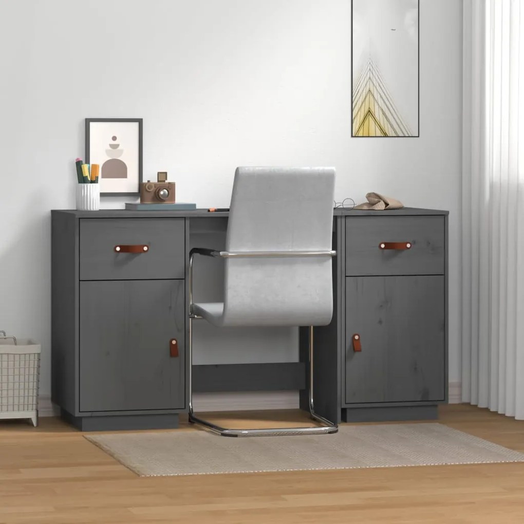 vidaXL Ντουλάπι Γραφείου Γκρι 135x50x75εκ. από Μασίφ Ξύλο Πεύκου