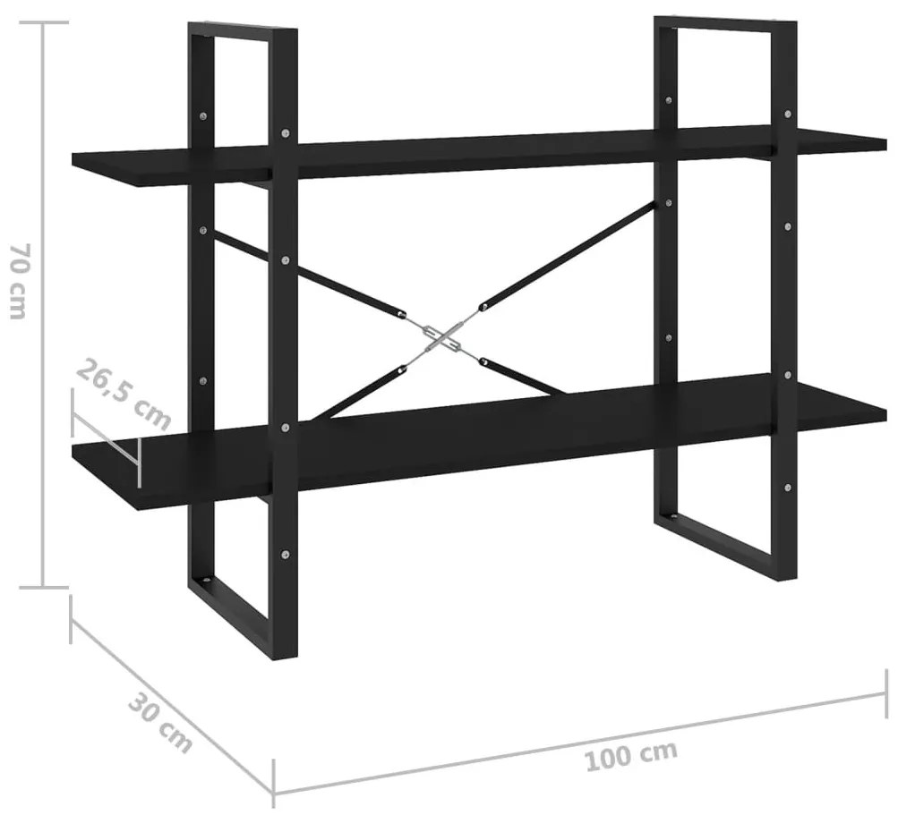 Βιβλιοθήκη με 2 Ράφια Μαύρη 100 x 30 x 70 εκ. από Επεξ. Ξύλο - Μαύρο