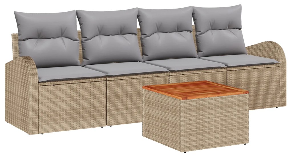 vidaXL Σετ Καναπέ Κήπου 5 pcs Beige, ανοιχτό γκρι Μέγας Ρατάν, Ξύλο