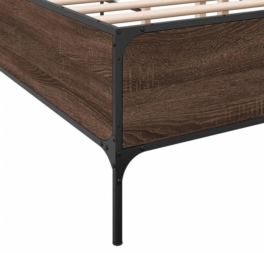 vidaXL Πλαίσιο Κρεβατιού Καφέ Δρυς 180x200 εκ. Επεξ. Ξύλο &amp; Μέταλλο