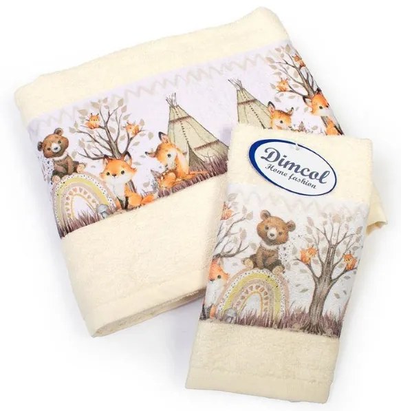 Πετσέτα Σετ 2 τεμ Με Ψηφιακή Εκτύπωση bebe Forest Animals 336 30X50,70X140 Ecru 100% Cotton