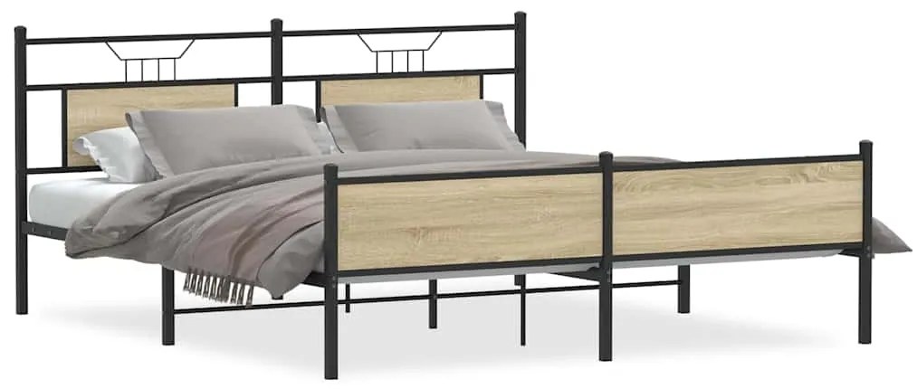 vidaXL Σκελετός Κρεβ. Χωρίς Στρώμα Sonoma Δρυς 160x200 εκ. Μεταλλικό