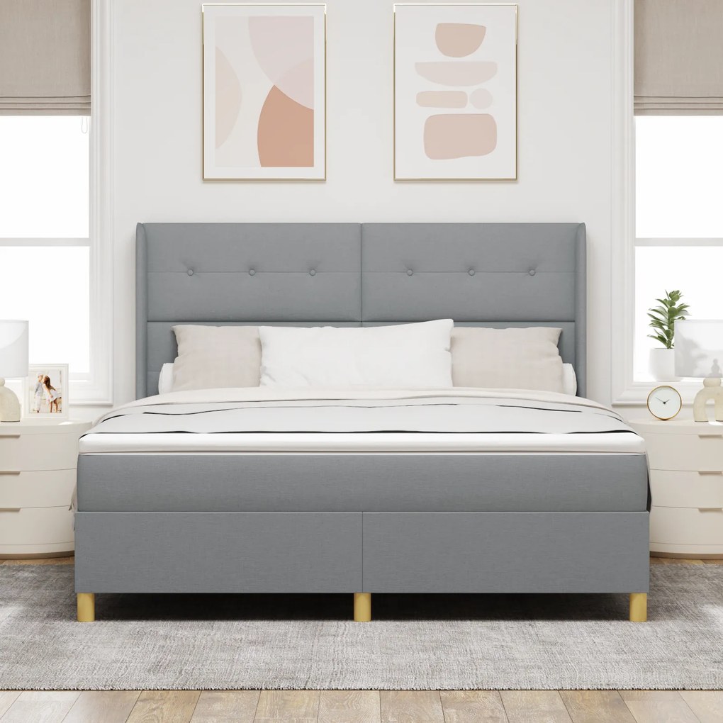 vidaXL κρεβάτι Box Spring με στρώμα γκρι φωτεινό 180x200 εκ. υφάσματος