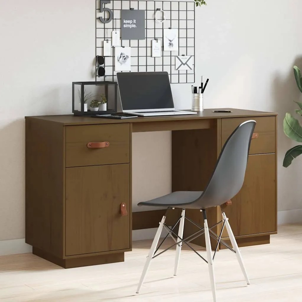 vidaXL Ντουλάπι Γραφείου Καφέ Μελί 135x50x75εκ. από Μασίφ Ξύλο Πεύκου
