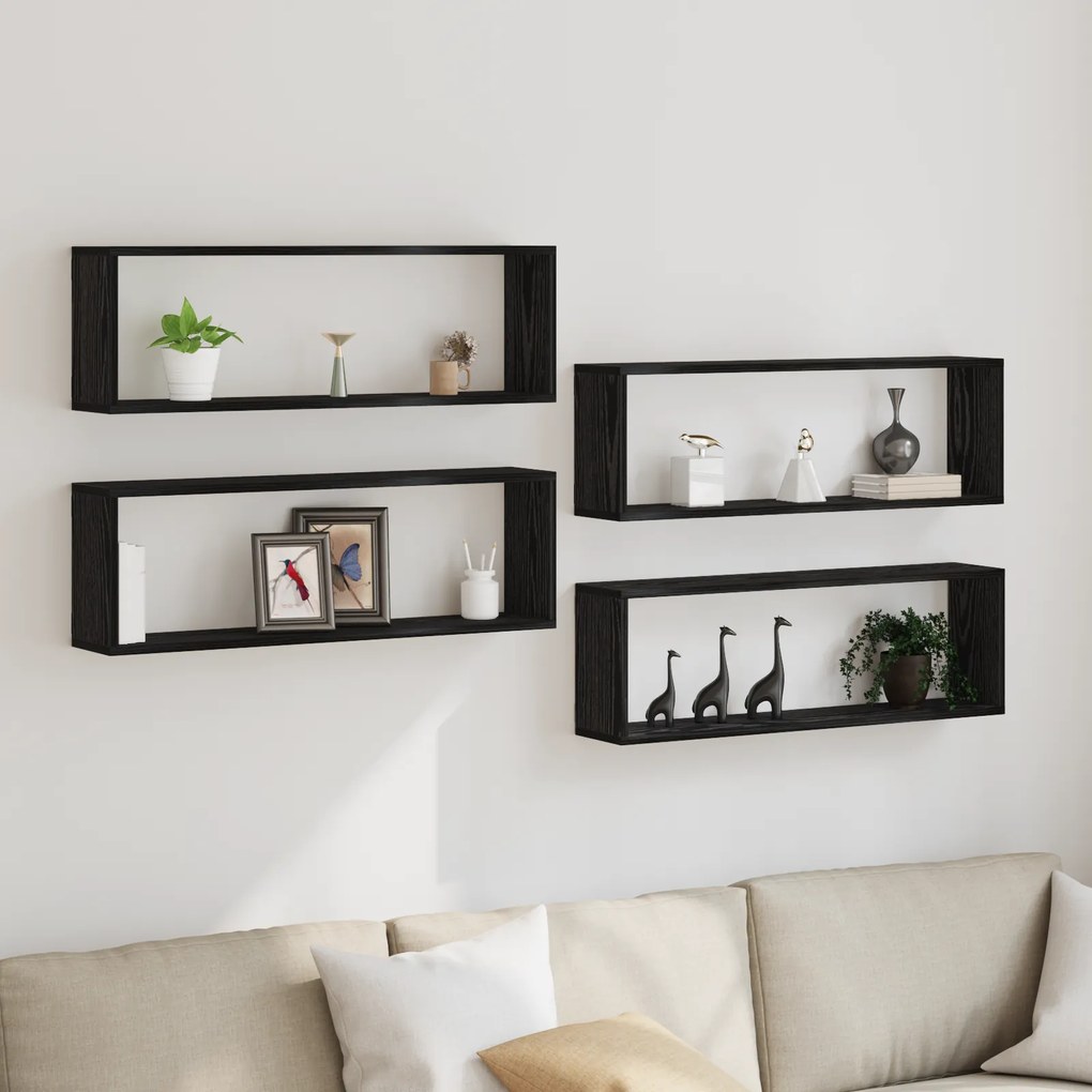 vidaXL Ράφια τοίχου 4 τεμ Μαύρο Δρύς 80x15x26 εκ. Επεξεργασμένο ξύλο