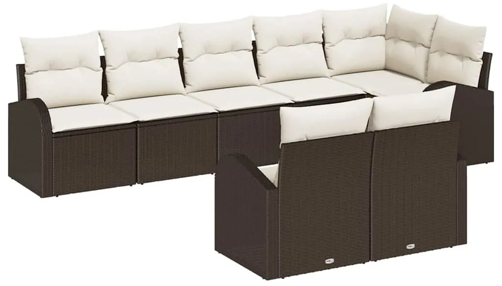 vidaXL Σετ Καναπέ Κήπου με μαξιλάρι 8 pcs Καφέ και λευκό Πολυ ράταν