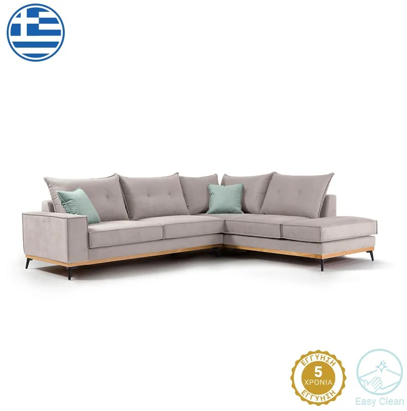 Γωνιακός καναπές αριστερή γωνία Luxury II pakoworld ύφασμα elephant-ciel 290x235x95εκ