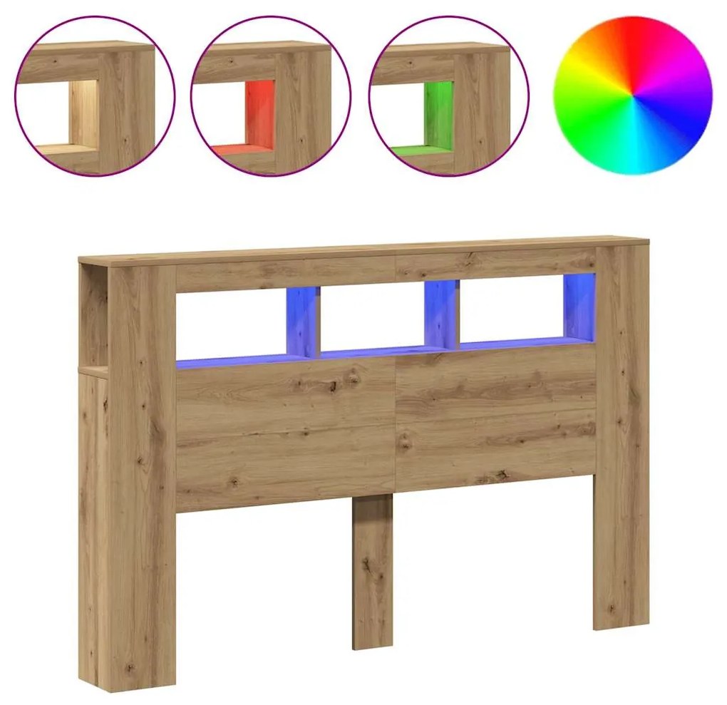 vidaXL LED κεφαλάρι Artisan Oak 160x18,5x103,5 cm Κατασκευασμένο ξύλο