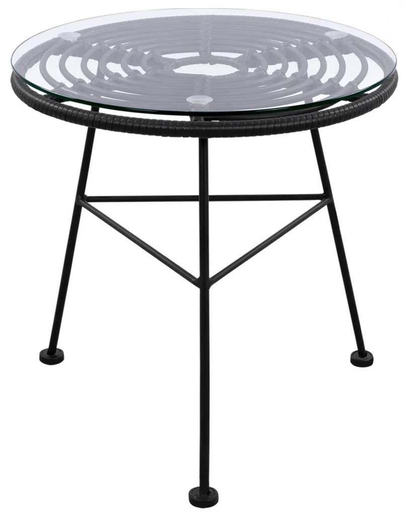 Τραπέζι ALLEGRA Χαμηλό Μεταλλικό με Wicker Μαύρο και Γυαλί Φ45x46 εκ. 45x45x46 εκ.