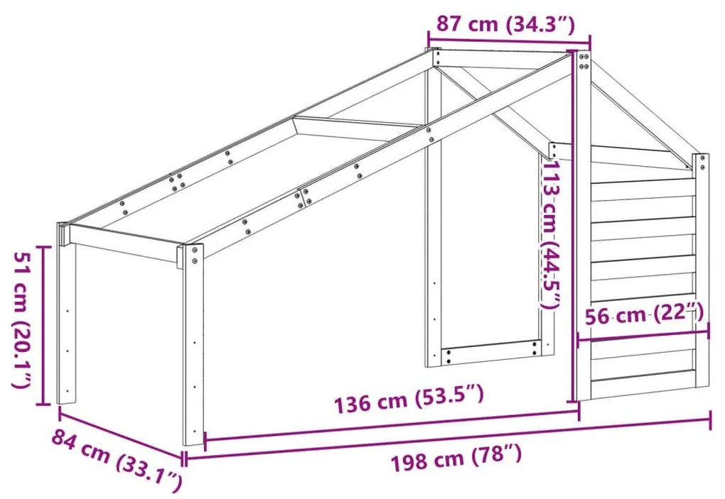 Οροφή Κρεβατιού Παιδική Λευκό 198x87x113 εκ. Μασίφ Ξύλο Πεύκου - Λευκό