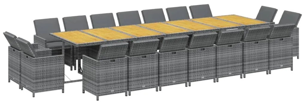 vidaXL Σετ Τραπεζαρίας Κήπου 19 τεμ. Γκρι Συνθετικό Ρατάν με Μαξιλάρια