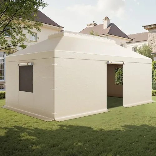 VEVOR Winter Gazebo Cover Fits 3.66 x 6.10m Hardtop Gazebos, All-Weather Double-Tiered Gazebo Cover with Sidewalls &amp; Mesh Windows, High-Density PE Enclosed Storage Shelter Covers, Gazebos not Included