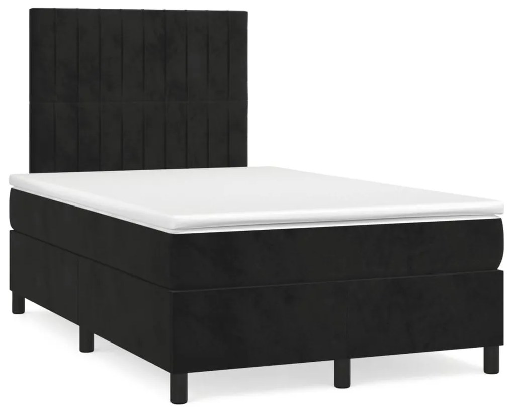 vidaXL Κρεβάτι Boxspring με Στρώμα &amp; LED Μαύρο 120x190 εκ. Βελούδινο