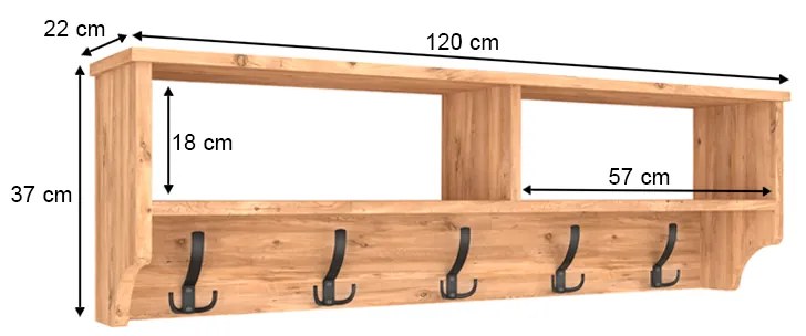 Κρεμάστρα τοίχου Ottila Megapap από μελαμίνη χρώμα pine oak 120x22x37εκ.