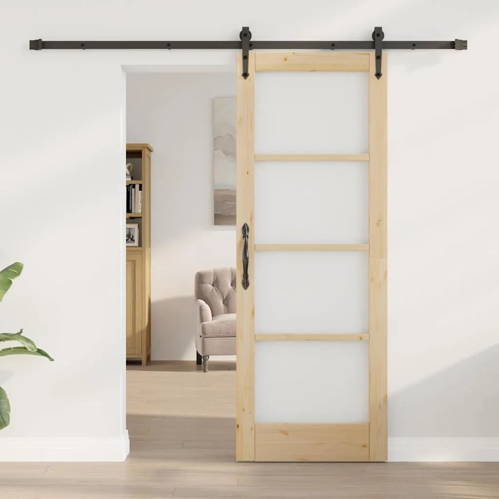 vidaXL Συρόμενη Πόρτα Καφέ 73.5 x 198.5 εκ. Ξύλο και μέταλλο