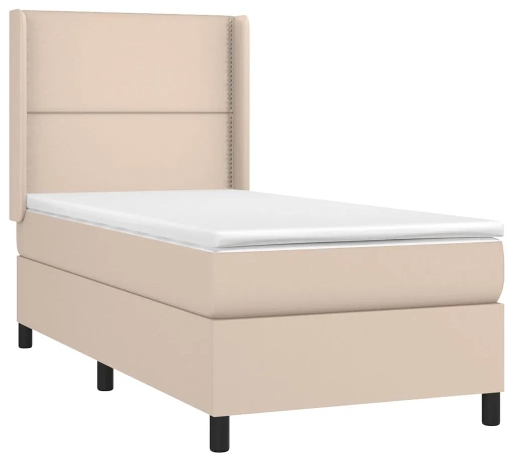 vidaXL Κρεβάτι Boxspring Στρώμα&amp;LED Καπουτσίνο 90x190 εκ. Συνθ. Δέρμα